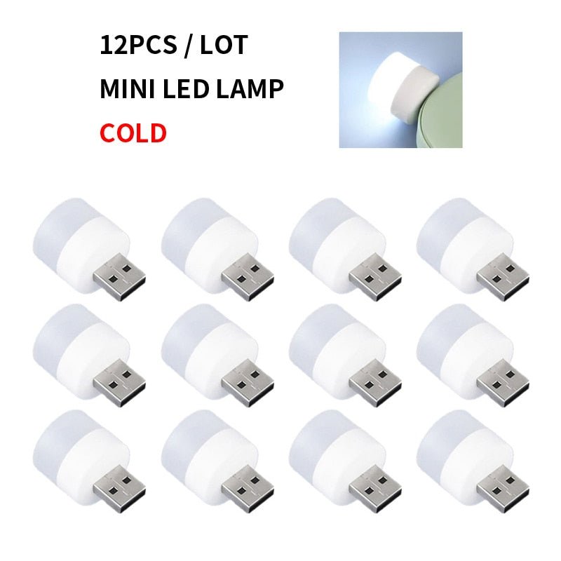 12pc Mini USB Plug Lamp - Super Bright 5V 1W LED Night Light for Eye Protection, Book Reading, Computer, Mobile Power Charging ShopOnlyDeal