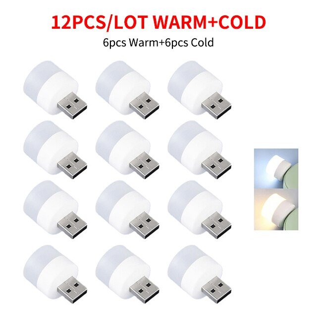 12pc Mini USB Plug Lamp - Super Bright 5V 1W LED Night Light for Eye Protection, Book Reading, Computer, Mobile Power Charging ShopOnlyDeal