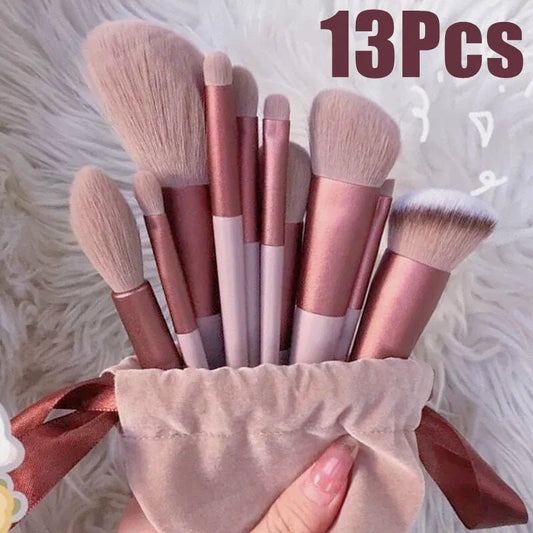 13 PCS Makeup Brushes Set | Eye Shadow & Foundation Cosmetic Brushes | Eyeshadow & Blush Beauty Tools with Soft Bag ShopOnlyDeal