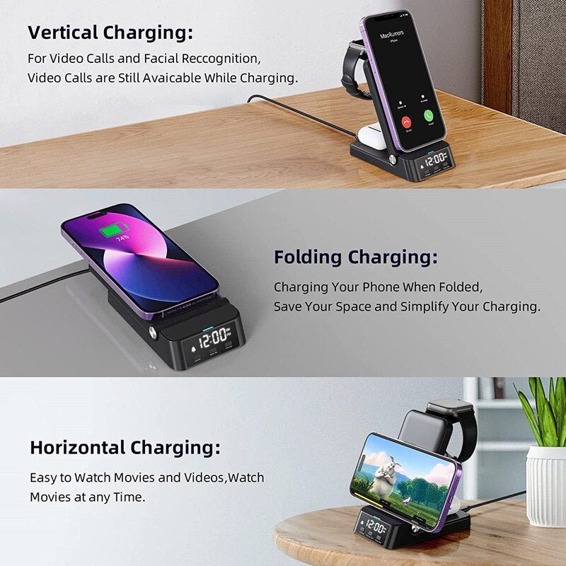 15W 4 In 1 Wireless Charger Stand For iPhone 14 13 12 11 X Samsung Galaxy S22 S21 Apple Watch Airpods Fast Charging Dock Station ShopOnlyDeal