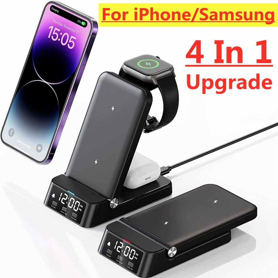 15W 4 In 1 Wireless Charger Stand For iPhone 14 13 12 11 X Samsung Galaxy S22 S21 Apple Watch Airpods Fast Charging Dock Station ShopOnlyDeal