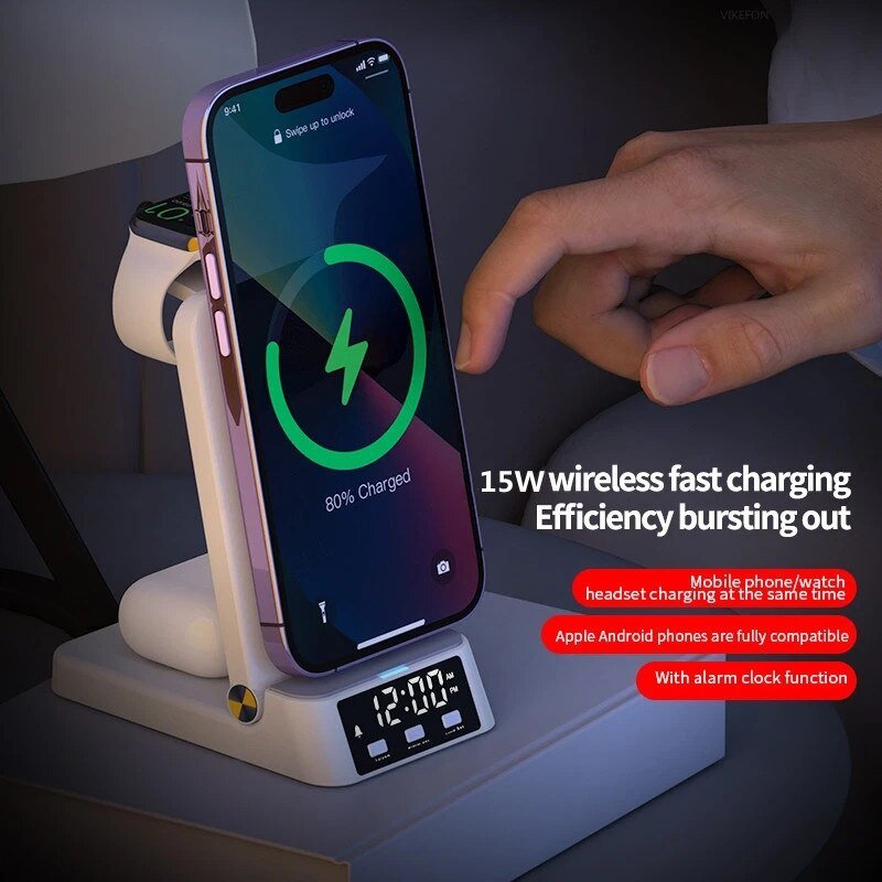 15W 4 In 1 Wireless Charger Stand For iPhone 14 13 12 11 X Samsung Galaxy S22 S21 Apple Watch Airpods Fast Charging Dock Station ShopOnlyDeal