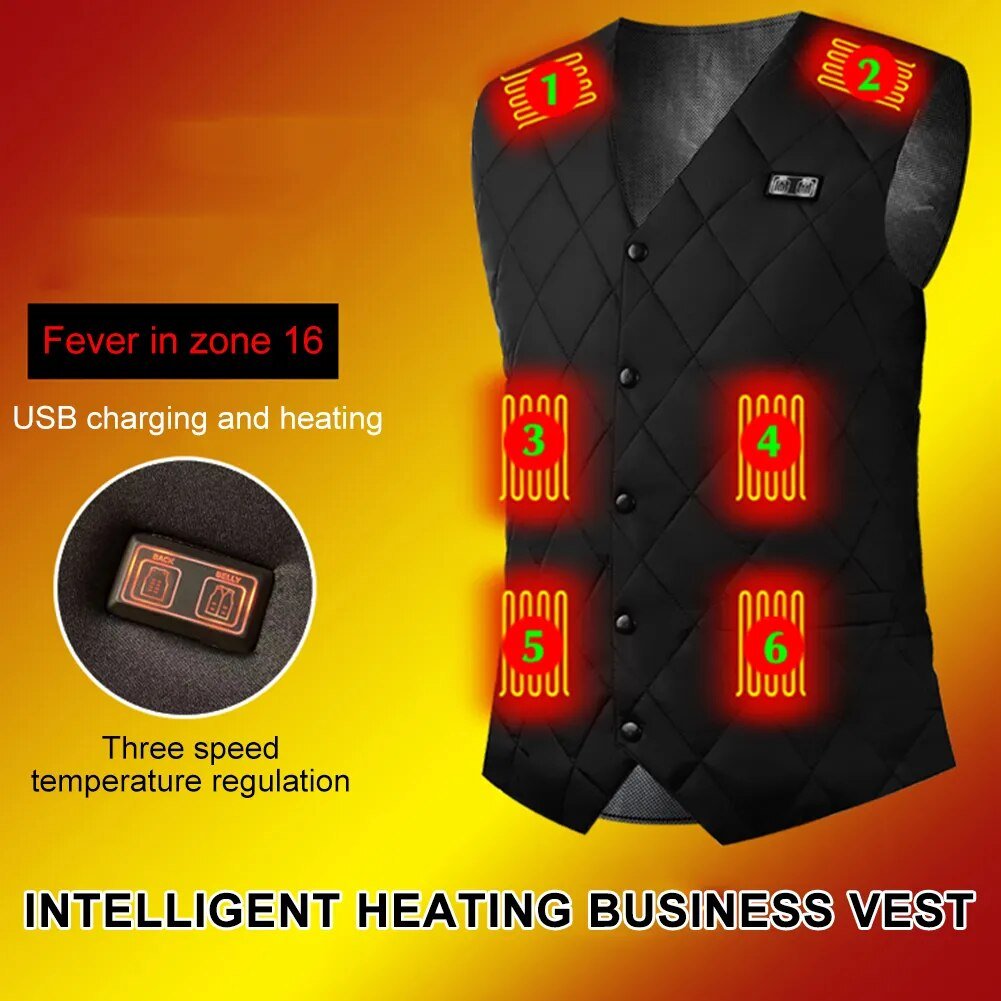 16 Places Zones Heated Vest 3 Gears Heated Vest Coat USB Charging Thermal Electric Heating Clothing Women Men for Camping Hiking ShopOnlyDeal