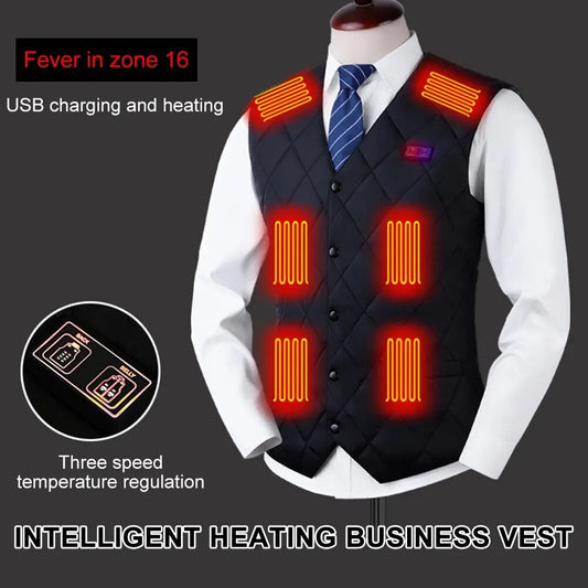 16 Places Zones Heated Vest 3 Gears Heated Vest Coat USB Charging Thermal Electric Heating Clothing Women Men for Camping Hiking ShopOnlyDeal
