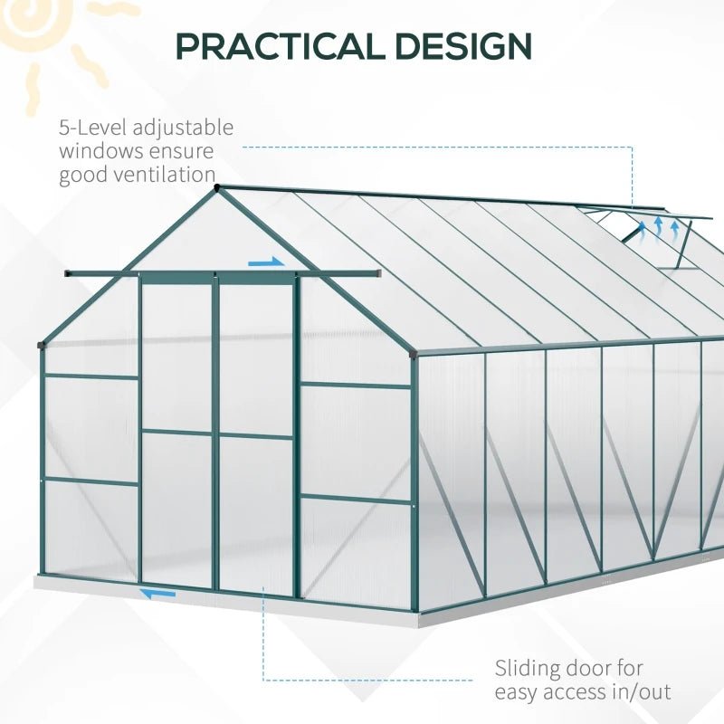 16' x 8' Walk-in Greenhouse Kit - Aluminum Frame, Polycarbonate Panels, Greenhouse in Green and Clear - Ideal for Year-Round Plant Growth and Gardening ShopOnlyDeal