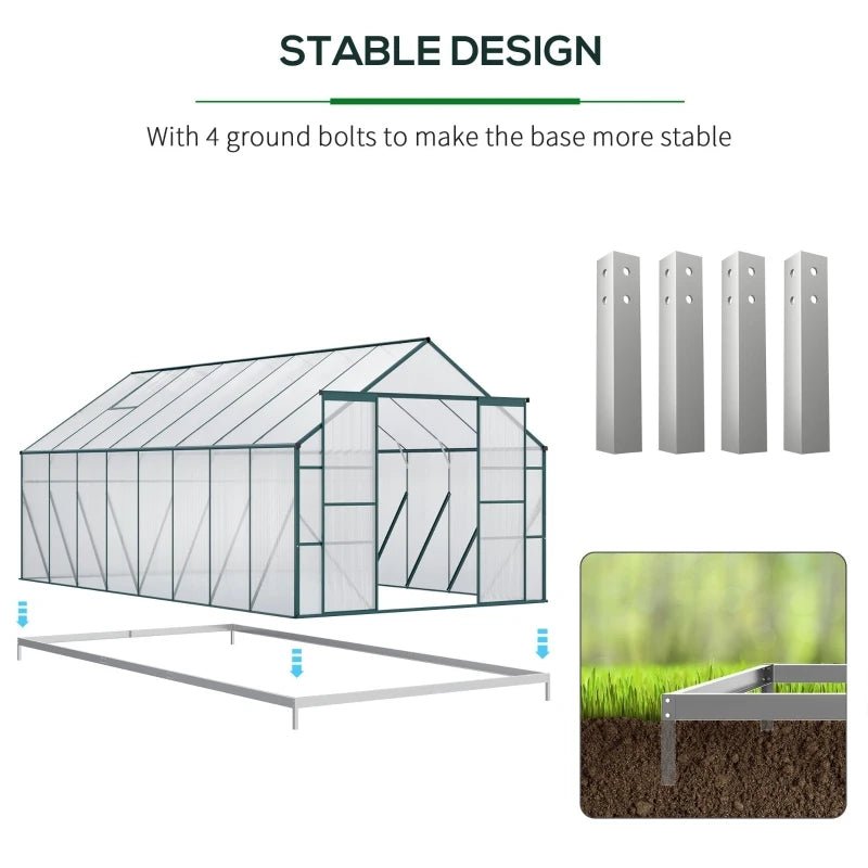 16' x 8' Walk-in Greenhouse Kit - Aluminum Frame, Polycarbonate Panels, Greenhouse in Green and Clear - Ideal for Year-Round Plant Growth and Gardening ShopOnlyDeal