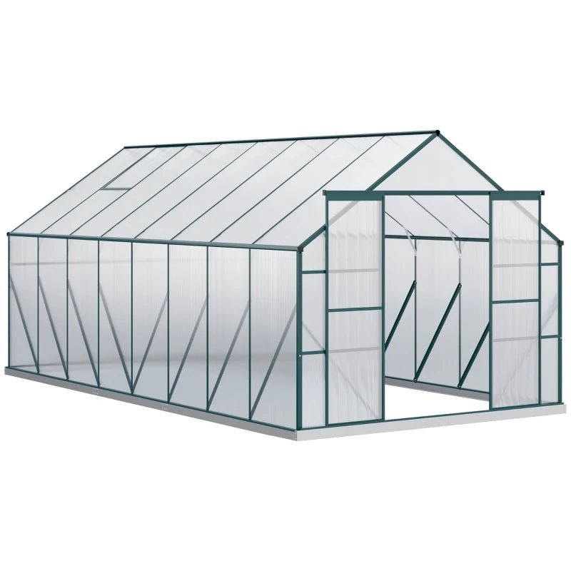 16' x 8' Walk-in Greenhouse Kit - Aluminum Frame, Polycarbonate Panels, Greenhouse in Green and Clear - Ideal for Year-Round Plant Growth and Gardening ShopOnlyDeal