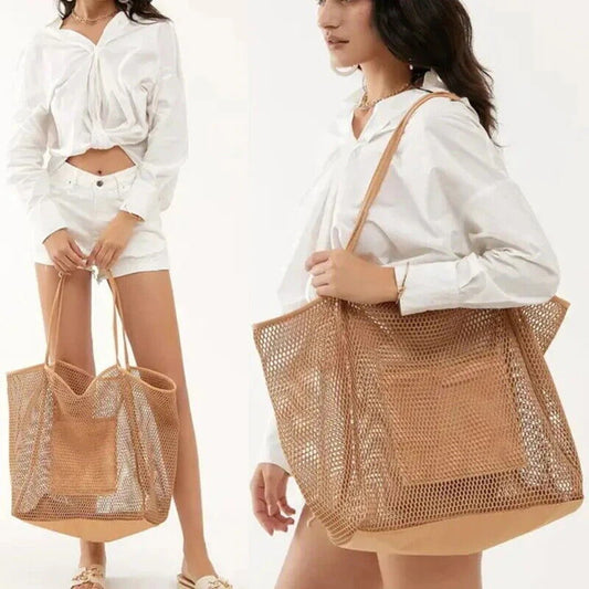 Ladies Summer Beach Bag | 1 pc Large Mesh Handbag with Zipper Inner Bag | Washable Swimming Clothes Storage Bag ShopOnlyDeal