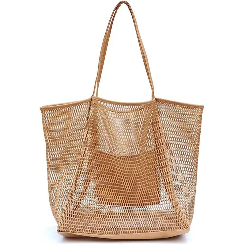 Ladies Summer Beach Bag | 1 pc Large Mesh Handbag with Zipper Inner Bag | Washable Swimming Clothes Storage Bag ShopOnlyDeal