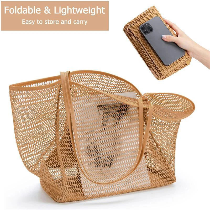 Ladies Summer Beach Bag | 1 pc Large Mesh Handbag with Zipper Inner Bag | Washable Swimming Clothes Storage Bag ShopOnlyDeal