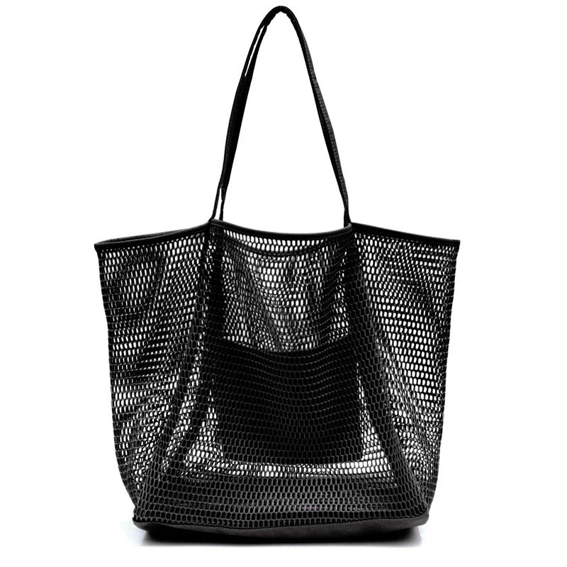 Ladies Summer Beach Bag | 1 pc Large Mesh Handbag with Zipper Inner Bag | Washable Swimming Clothes Storage Bag ShopOnlyDeal