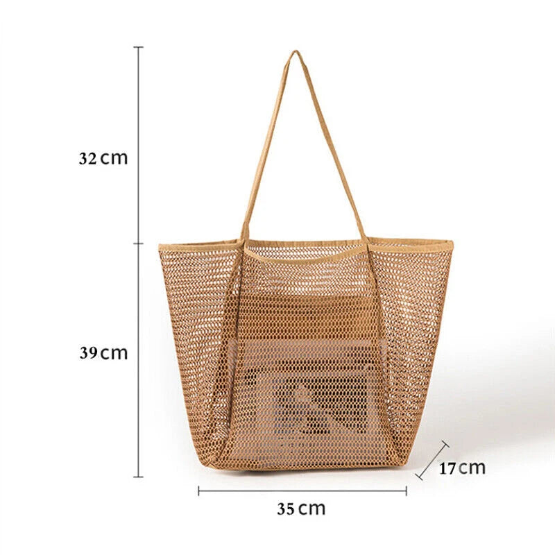 Ladies Summer Beach Bag | 1 pc Large Mesh Handbag with Zipper Inner Bag | Washable Swimming Clothes Storage Bag ShopOnlyDeal