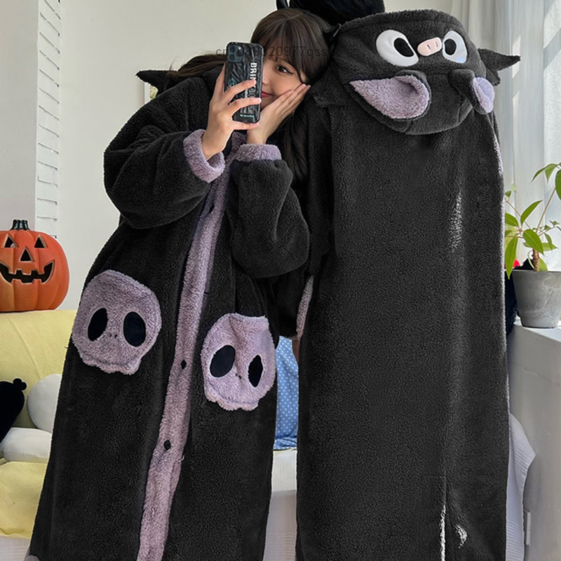 Kawaii Cartoon Cute Bat Y2k Plush Pajamas Anime Cloak Sleepwear Costume Halloween Cloak For Adults Winter Pajamas Women Blanket Cape ShopOnlyDeal