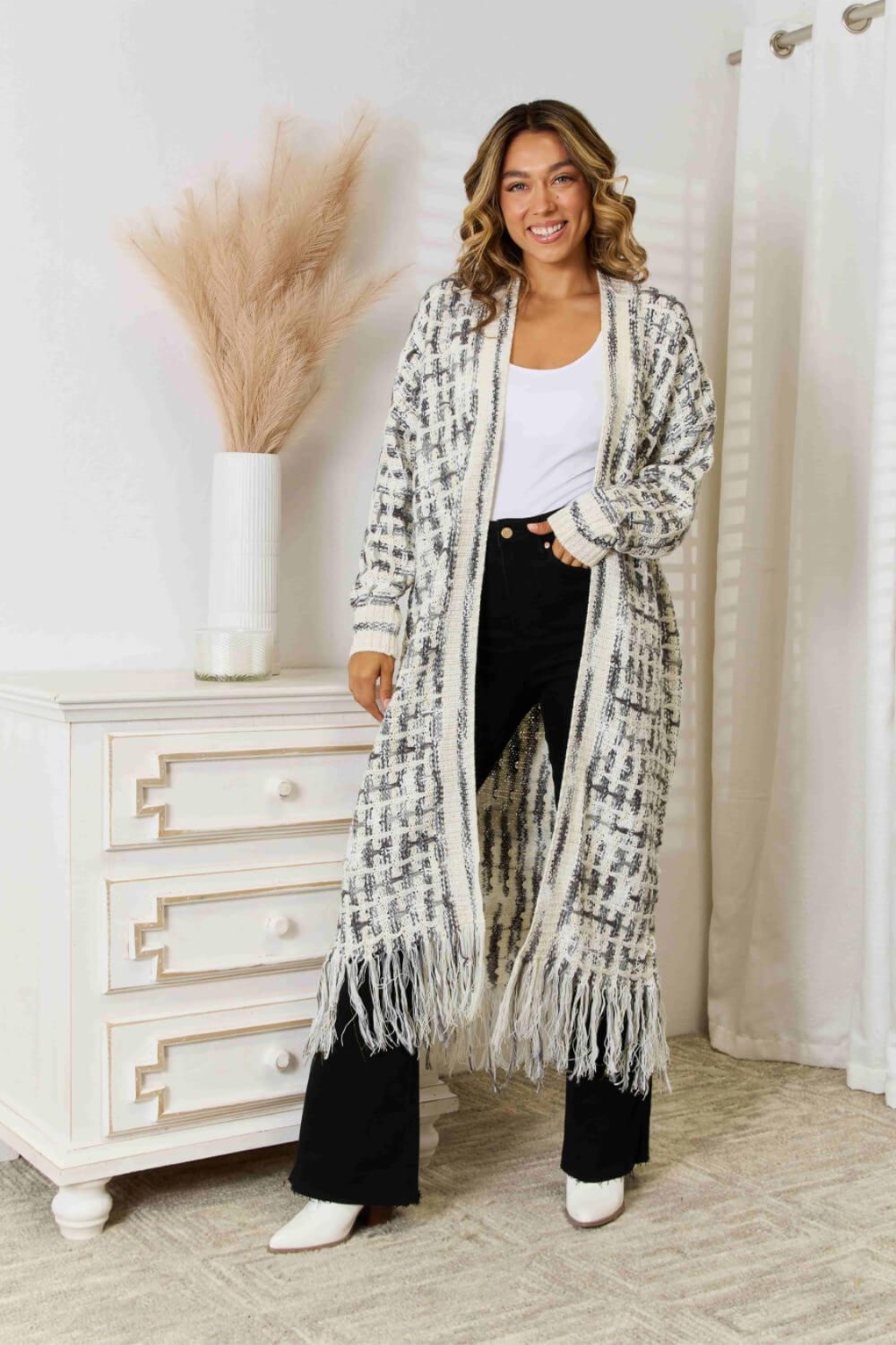 Multicolored Open Front Fringe Hem Cardigan ShopOnlyDeal