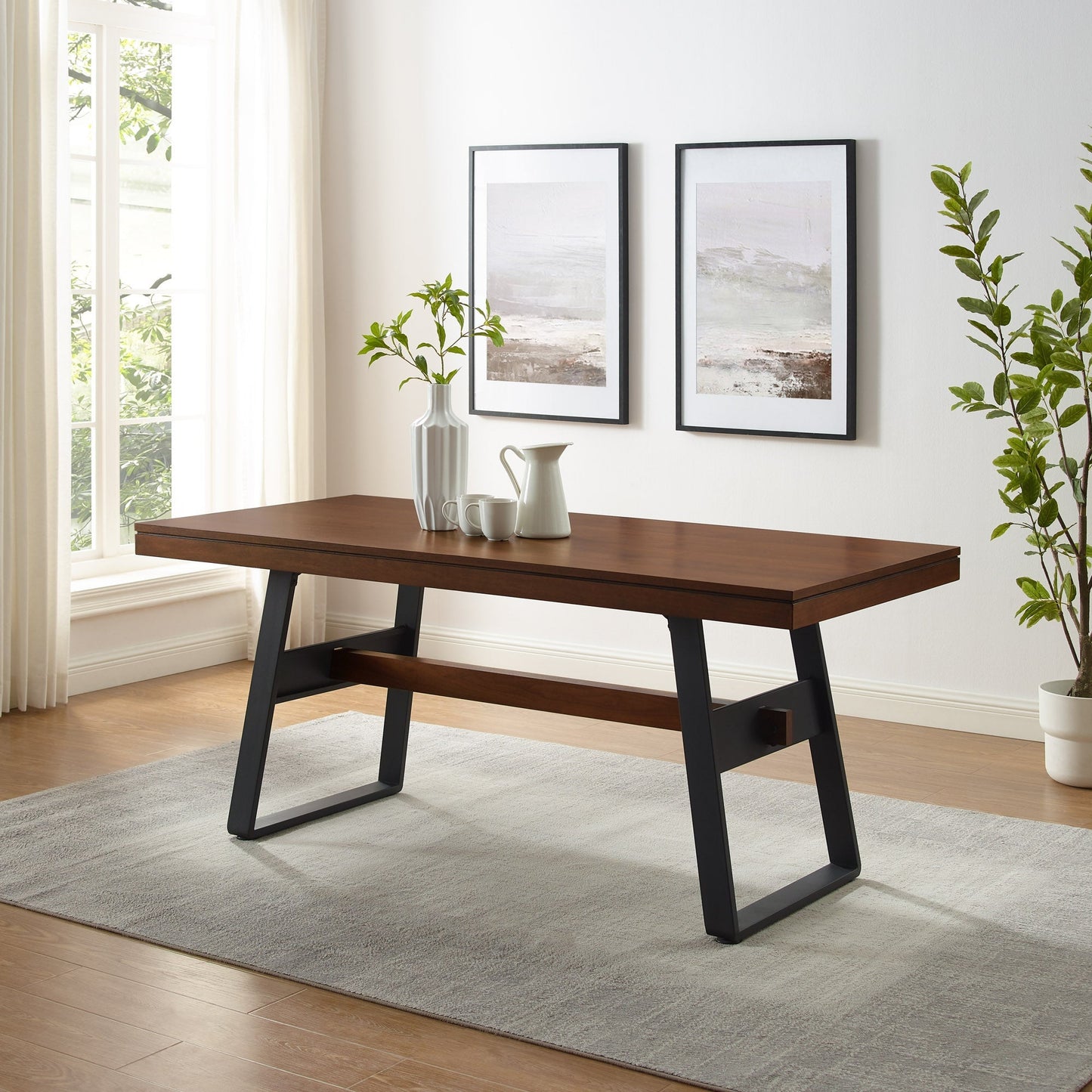 Brickell Modern Industrial Bridge-Leg Dining Table Walker Edison