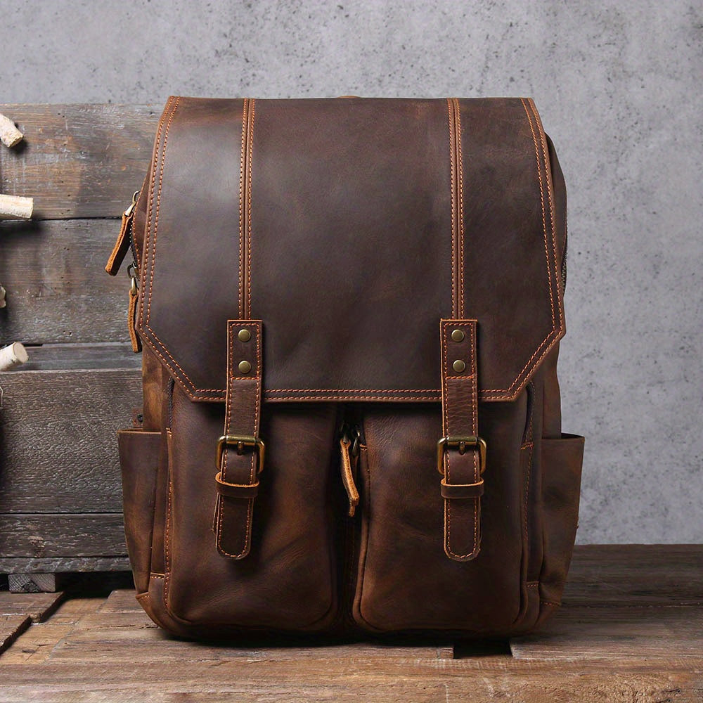 Genuine Leather Men's Backpack Large Capacity Vintage Crazy Horse Cowhide Travel Backpack Laptop Bags Retro Style, Ideal choice for Gifts, School bags, Valentines Gifts ShopOnlyDeal