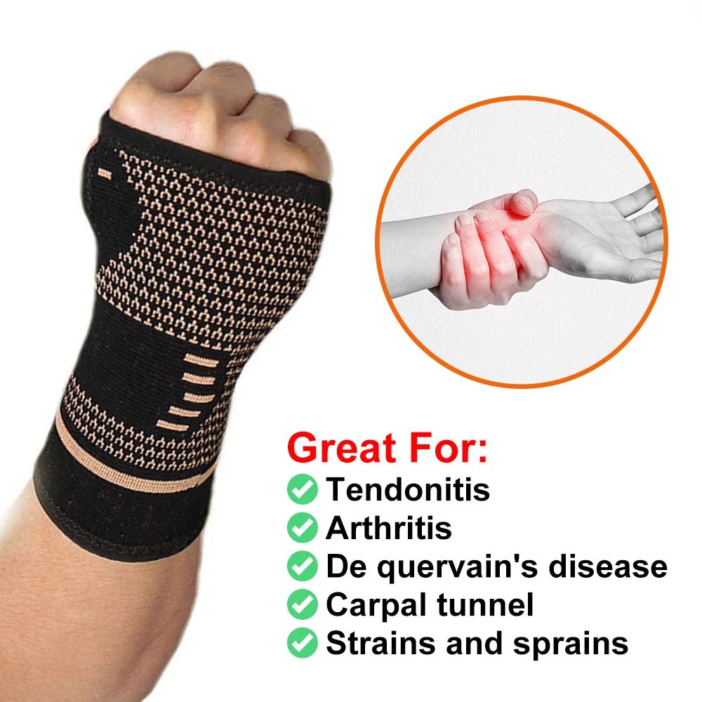 1PCS Copper Compression Gloves Sports Wrist Guard Arthritis Gloves Elastic Palm Brace Sleeve Fitness Wrist Support Wristband ShopOnlyDeal