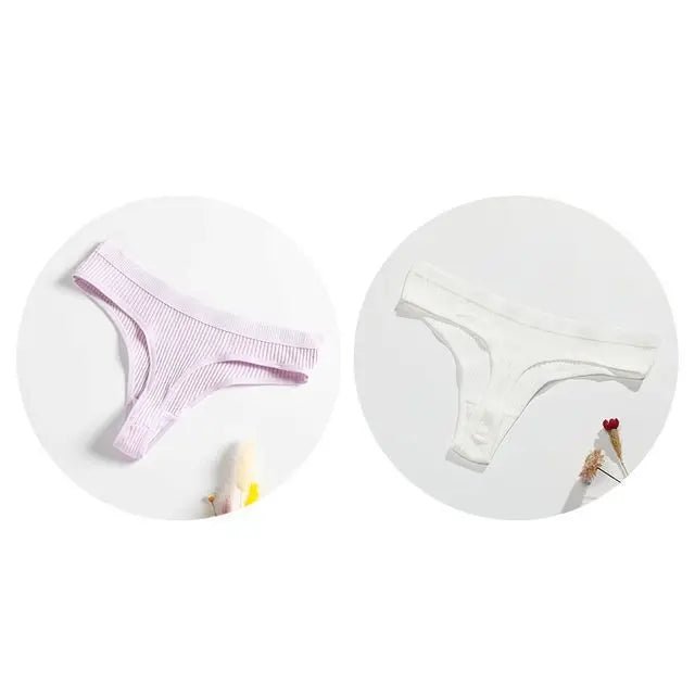2 Pcs G-string Panties Set | Cotton Women's Sexy Underpants | Ribbed Thong Solid Color Low Waist Bikini Briefs | Plus Size Underwear ShopOnlyDeal