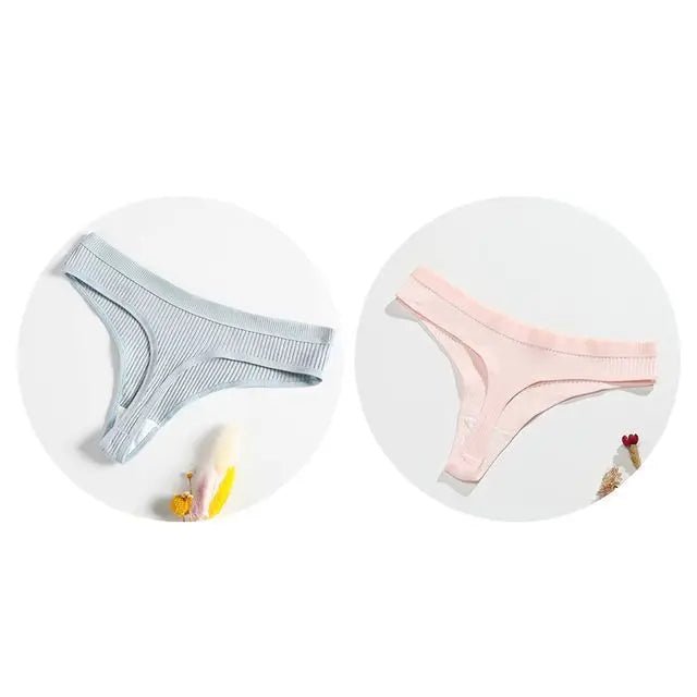 2 Pcs G-string Panties Set | Cotton Women's Sexy Underpants | Ribbed Thong Solid Color Low Waist Bikini Briefs | Plus Size Underwear ShopOnlyDeal