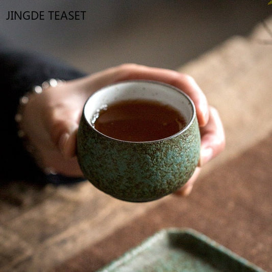 2 pcs/lot Japanese-style Ceramic Teacup Handmade Boutique Pottery Tea Bowl Tea ceremony Accessories Portable Personal Single Cup ShopOnlyDeal
