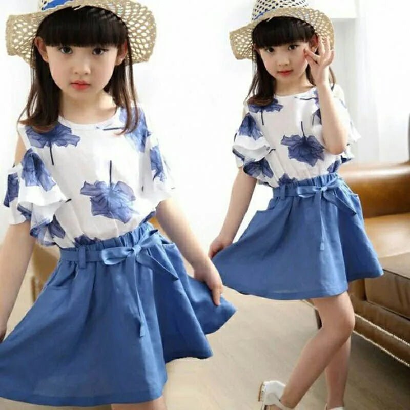 2-Piece Set for Girls 8-12 Years | Fashionable T-Shirt + Skirt Outfit | Chic Summer Dress-Up for Children ShopOnlyDeal