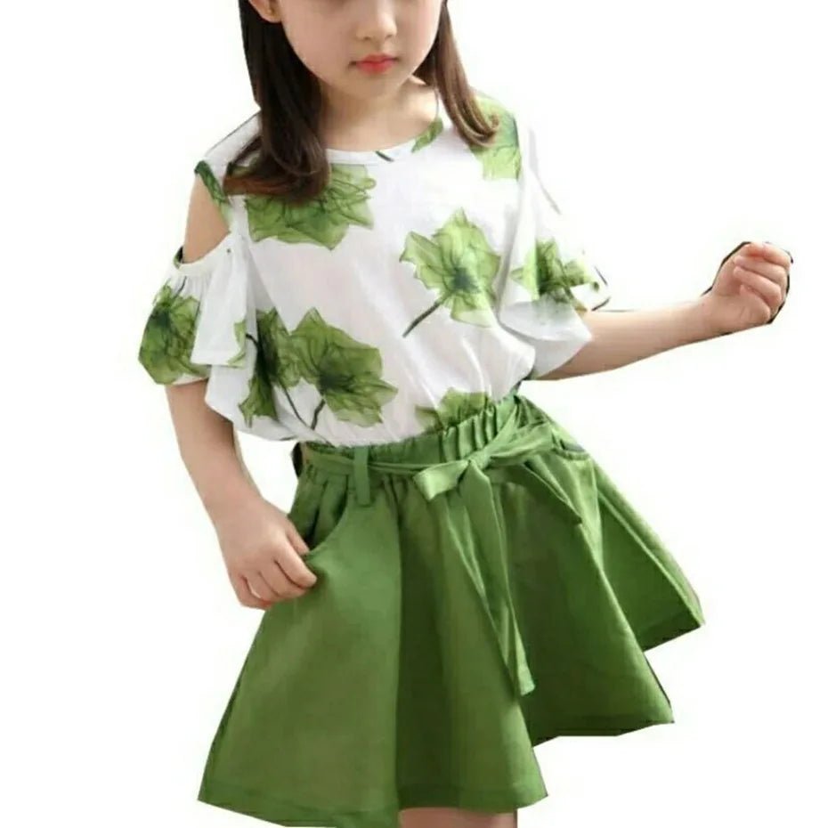 2-Piece Set for Girls 8-12 Years | Fashionable T-Shirt + Skirt Outfit | Chic Summer Dress-Up for Children ShopOnlyDeal