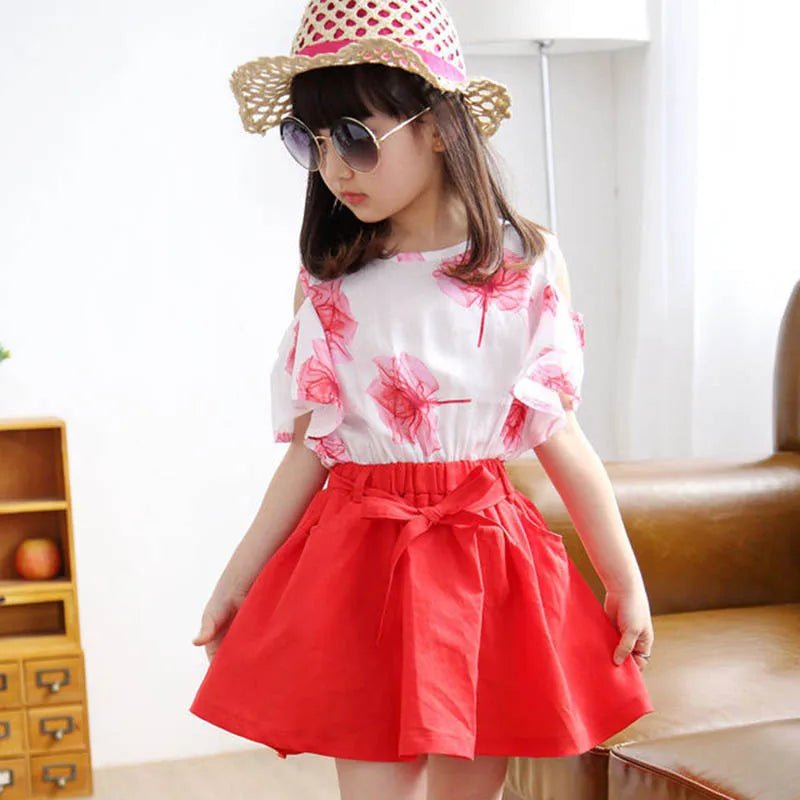 2-Piece Set for Girls 8-12 Years | Fashionable T-Shirt + Skirt Outfit | Chic Summer Dress-Up for Children ShopOnlyDeal