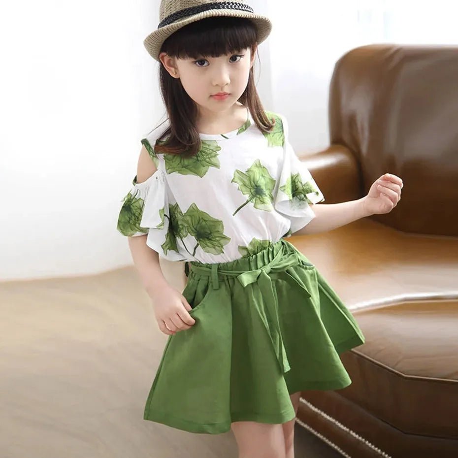 2-Piece Set for Girls 8-12 Years | Fashionable T-Shirt + Skirt Outfit | Chic Summer Dress-Up for Children ShopOnlyDeal