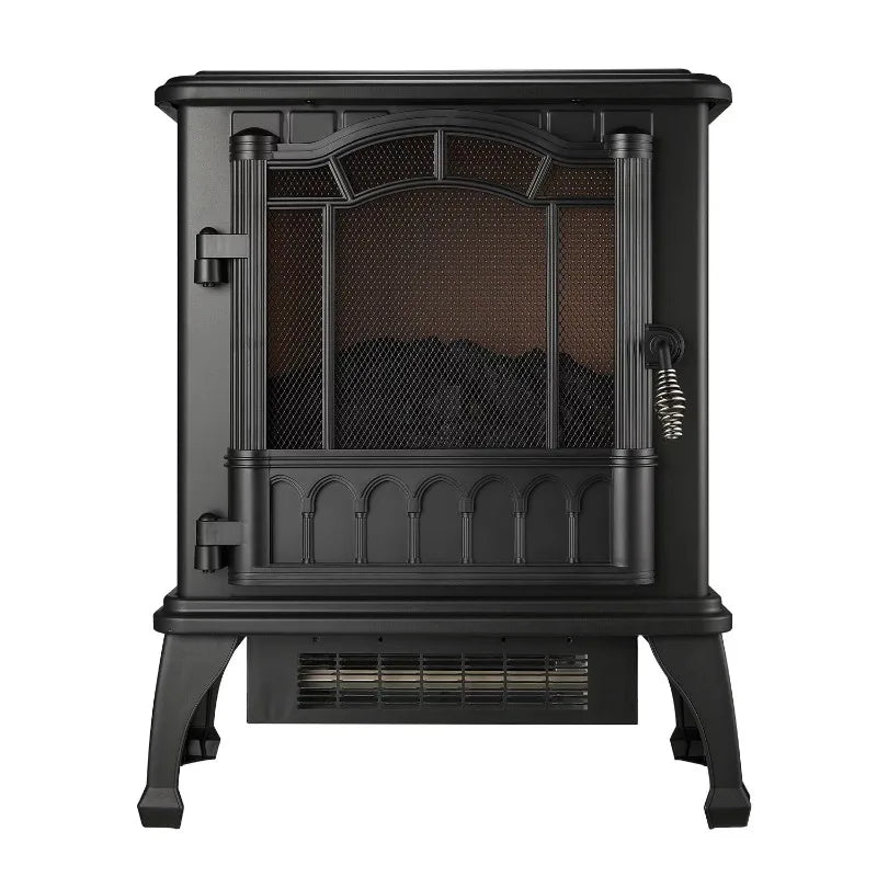 2-Setting 3D Electric Stove Heater with Life-Like Flame and Adjustable Brightness: Durable, Compact, and Safe Indoor Heater with Infrared Quartz Heating, Tip-Over Switch, and Cool-Touch Exterior - Ideal for 160 sq ft Rooms, ShopOnlyDeal