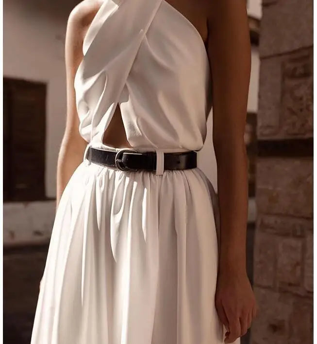 Summer Women Jumpsuits Sexy Elegant Backless Halter White Rompers | Female Solid Wide Leg Loose Pants Overalls Jumpsuits ShopOnlyDeal