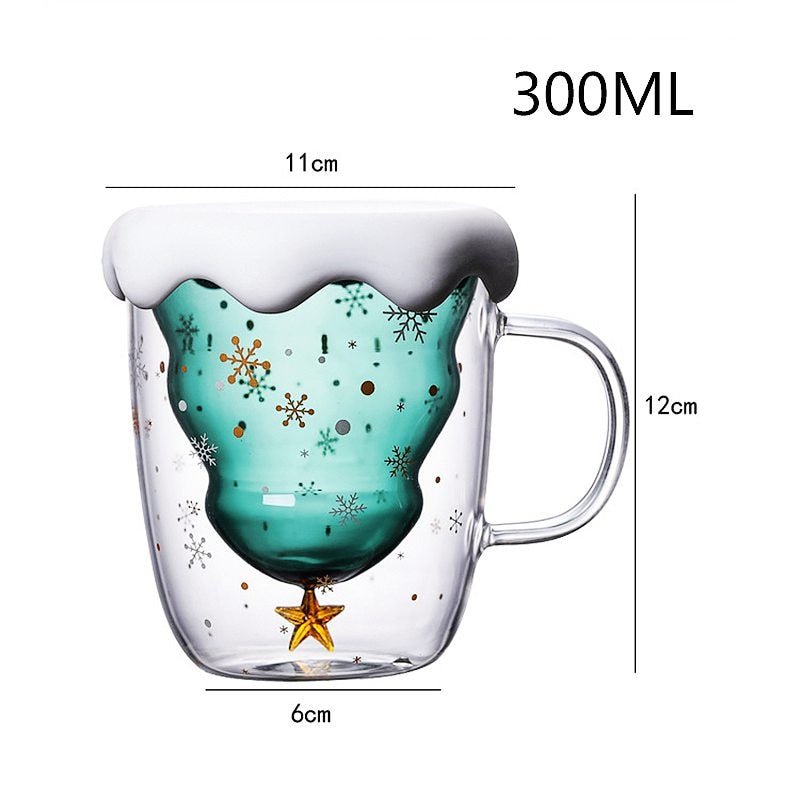 2022 Creative Christmas Mug Glass Christmas Tree Star Cup High Temperature Double Water Cup Party Xmas Gifts Foldable Travel Mug ShopOnlyDeal