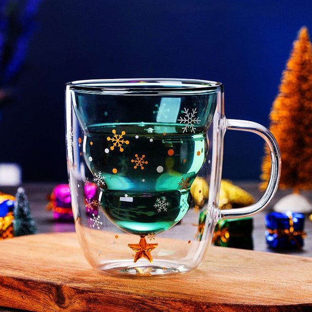 2022 Creative Christmas Mug Glass Christmas Tree Star Cup High Temperature Double Water Cup Party Xmas Gifts Foldable Travel Mug ShopOnlyDeal