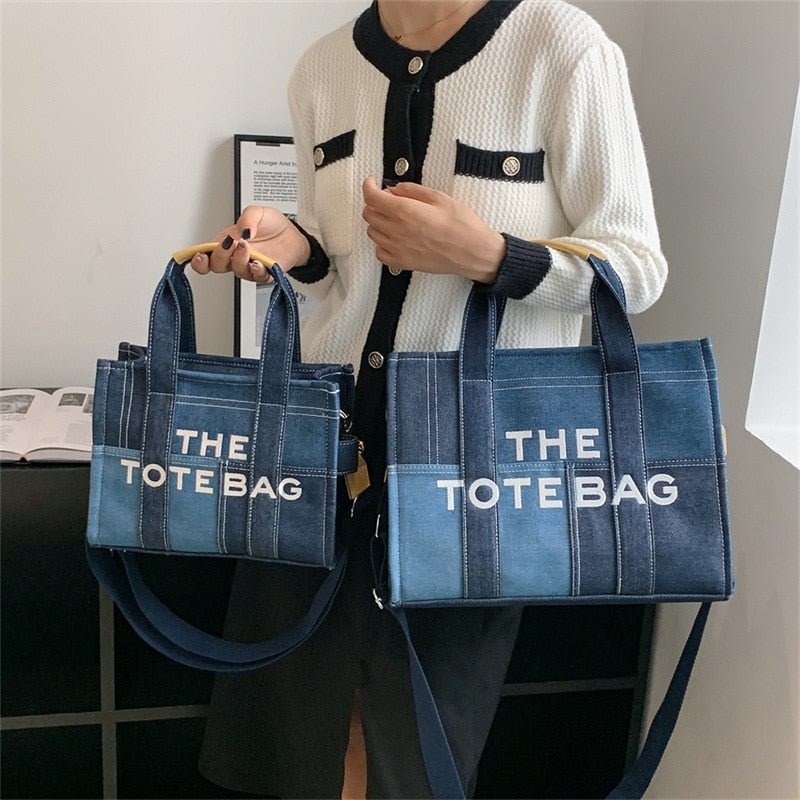 2022 New European and American Fashion Luxury Denim Canvas Tote Bag Elegant Personality One Shoulder Crossbody Bag ShopOnlyDeal