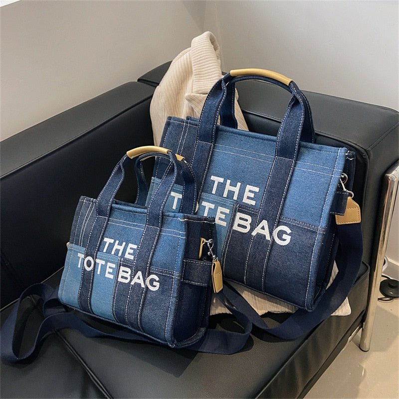 2022 New European and American Fashion Luxury Denim Canvas Tote Bag Elegant Personality One Shoulder Crossbody Bag ShopOnlyDeal