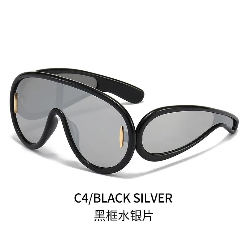 2023 New Fashion One Piece Big Frame Goggles Oversized Oval Sunglasses Women Men Trendy Hip Hop Sun Glasses ShopOnlyDeal