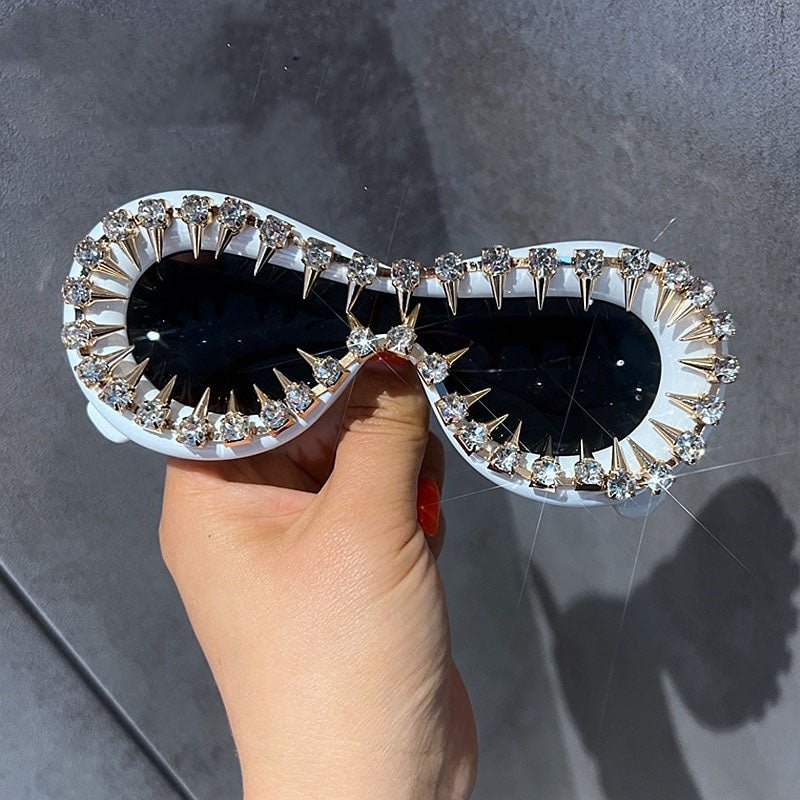 2023's Ultimate Punk Chic: Unleash Your Inner Rebel with Jewelry-Adorned Oval Sunglasses for Women – A Fusion of Fashion, Brand Design, and Retro Flair in Red and Pink Goggle Sun Glasses! ShopOnlyDeal