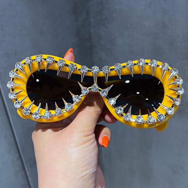 2023's Ultimate Punk Chic: Unleash Your Inner Rebel with Jewelry-Adorned Oval Sunglasses for Women – A Fusion of Fashion, Brand Design, and Retro Flair in Red and Pink Goggle Sun Glasses! ShopOnlyDeal