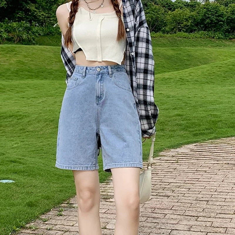 2024 Classic Denim Shorts for Women | Summer Blue High Waisted Shorts | Casual Wide Leg Pants | Straight Jeans Women's Shorts ShopOnlyDeal