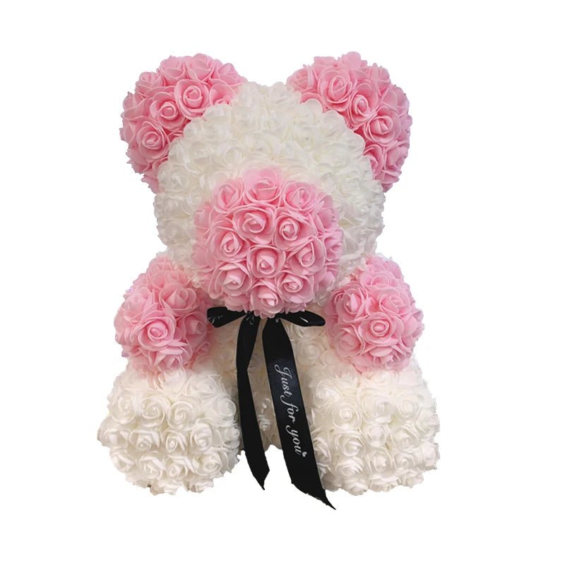 2024 Edition: 40cm Rose Bear with Heart - The Ultimate Artificial Flower Teddy Bear for Women, Perfect for Valentine's, Weddings, Birthdays, and Christmas Gifts ShopOnlyDeal