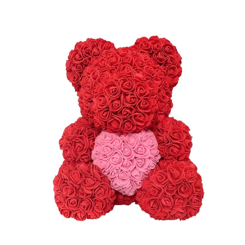 2024 Edition: 40cm Rose Bear with Heart - The Ultimate Artificial Flower Teddy Bear for Women, Perfect for Valentine's, Weddings, Birthdays, and Christmas Gifts ShopOnlyDeal