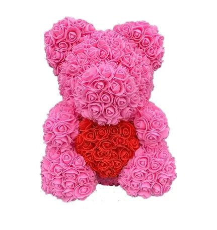 2024 Edition: 40cm Rose Bear with Heart - The Ultimate Artificial Flower Teddy Bear for Women, Perfect for Valentine's, Weddings, Birthdays, and Christmas Gifts ShopOnlyDeal