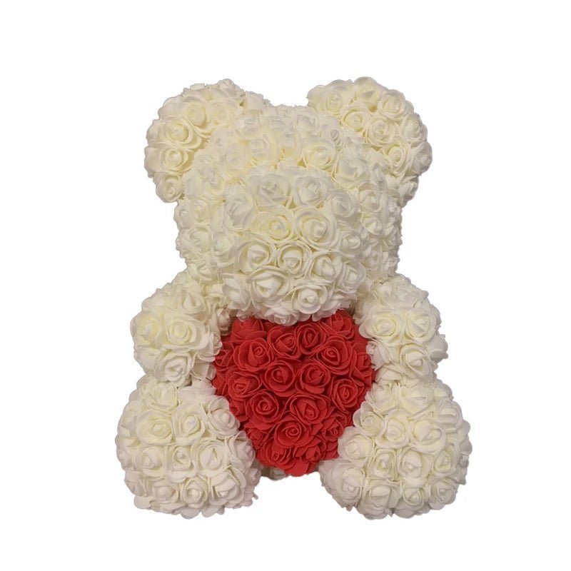 2024 Edition: 40cm Rose Bear with Heart - The Ultimate Artificial Flower Teddy Bear for Women, Perfect for Valentine's, Weddings, Birthdays, and Christmas Gifts ShopOnlyDeal