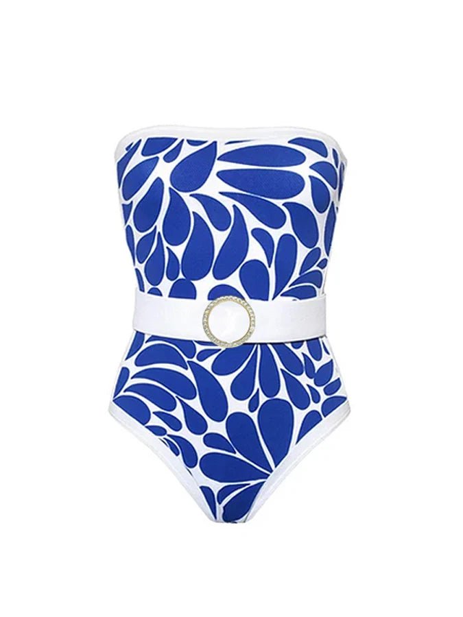 2024 Fashion Printed One Piece Swimsuit and Cover Up Women's Dark Blue Kimono Belt Bikini Luxury Swimwear Bathing Suit Beachwear ShopOnlyDeal