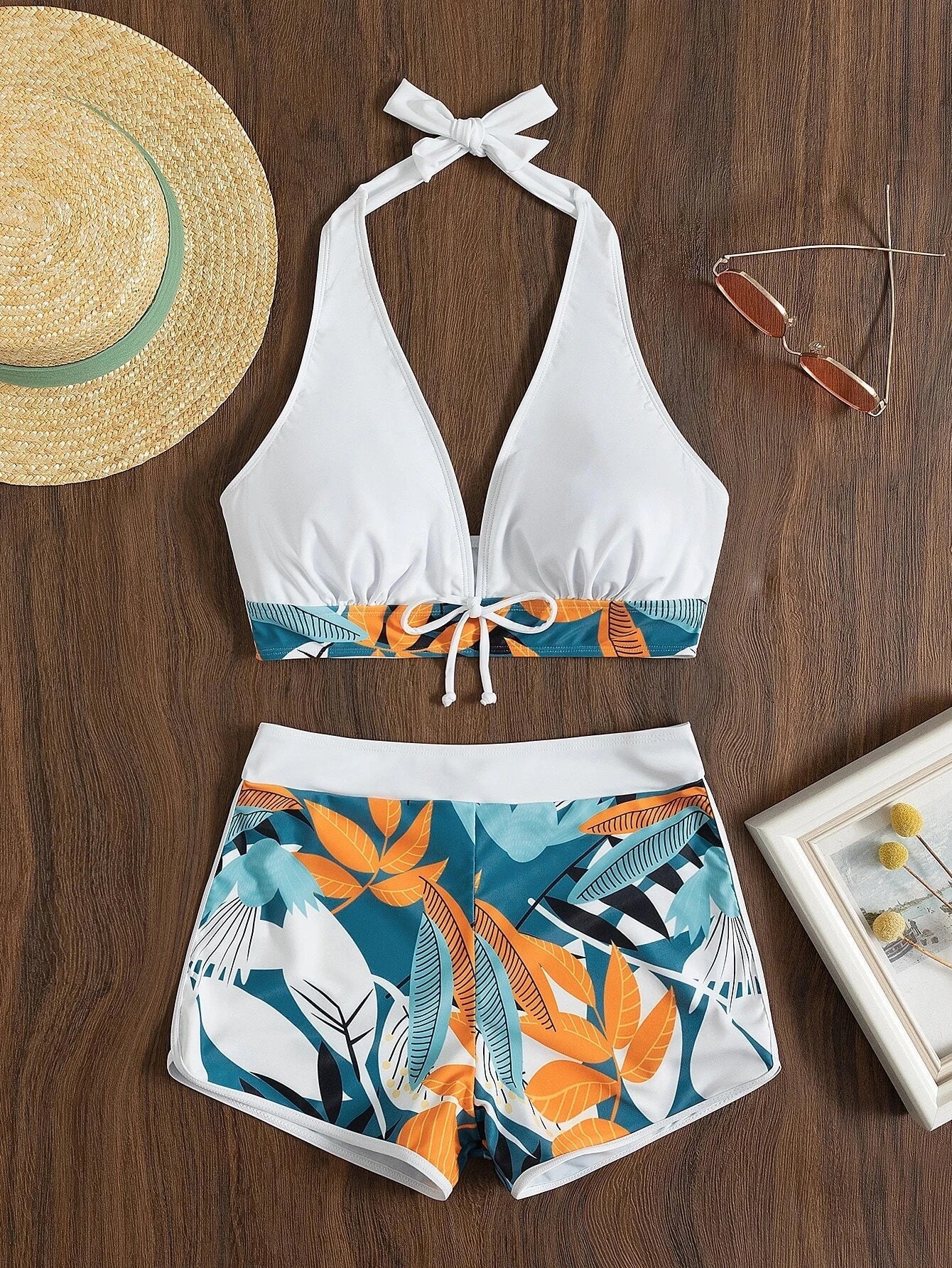 2024 Halter Bikini Set Short Swimsuit Women High Waist Swimwear Female Printed Bathers Swimming Bathing Swim Suit Beachwear ShopOnlyDeal