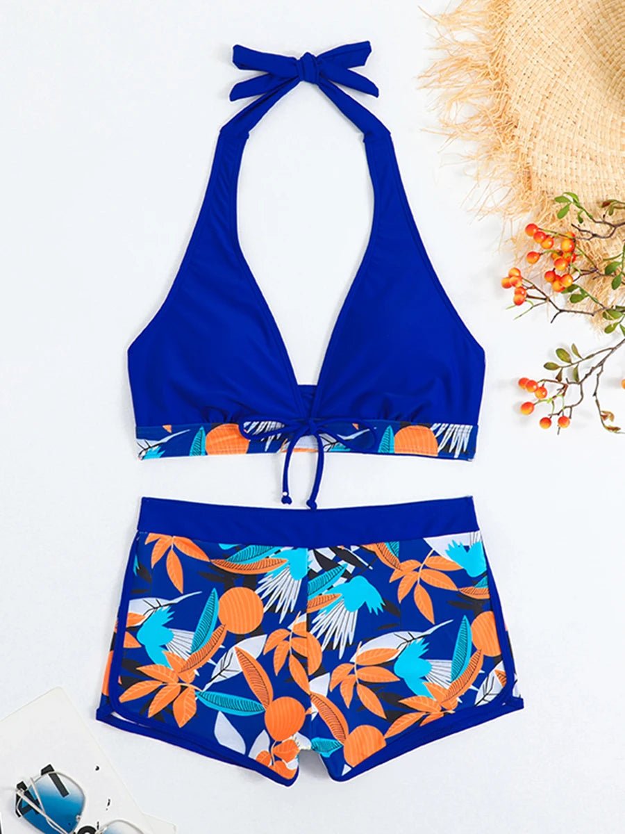 2024 Halter Bikini Set Short Swimsuit Women High Waist Swimwear Female Printed Bathers Swimming Bathing Swim Suit Beachwear ShopOnlyDeal