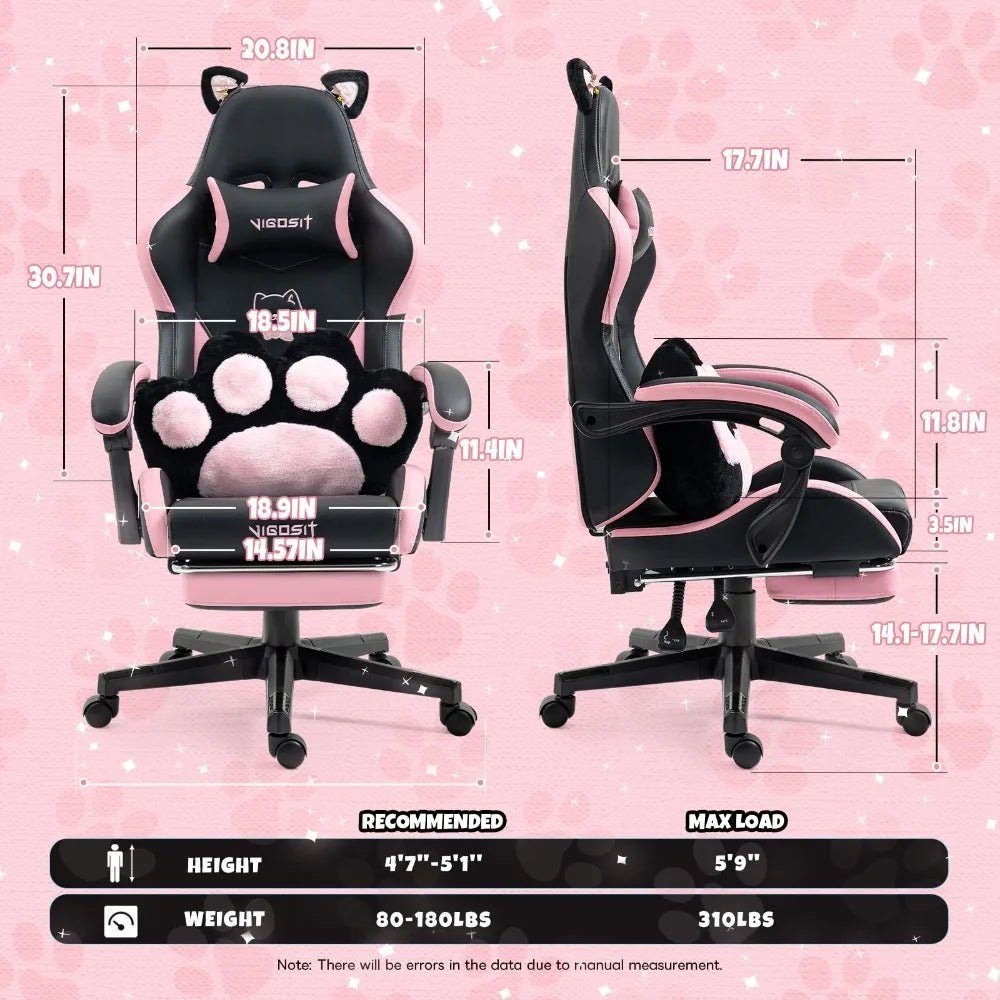 2024 New Gaming Chair with Cat Paw Lumbar Cushion and Cat Ears - Ergonomic Computer Chair with Built-In Footrest ShopOnlyDeal