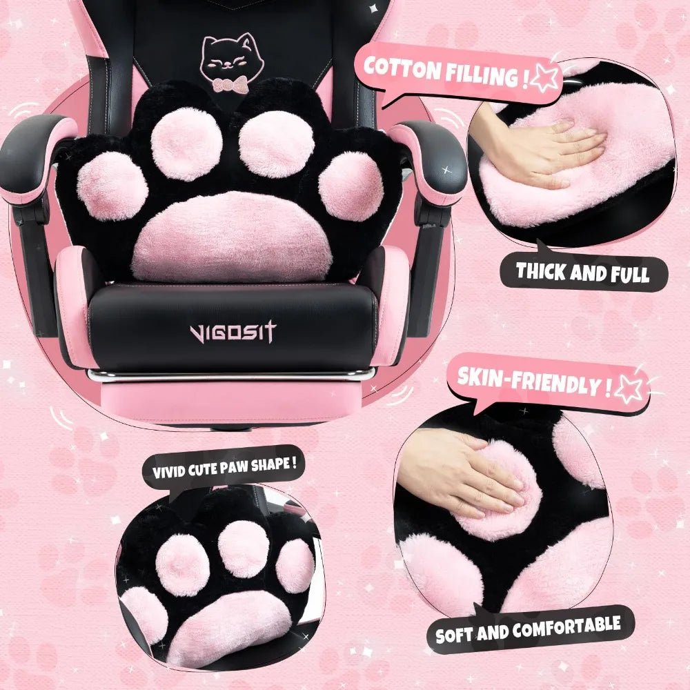 2024 New Gaming Chair with Cat Paw Lumbar Cushion and Cat Ears - Ergonomic Computer Chair with Built-In Footrest ShopOnlyDeal