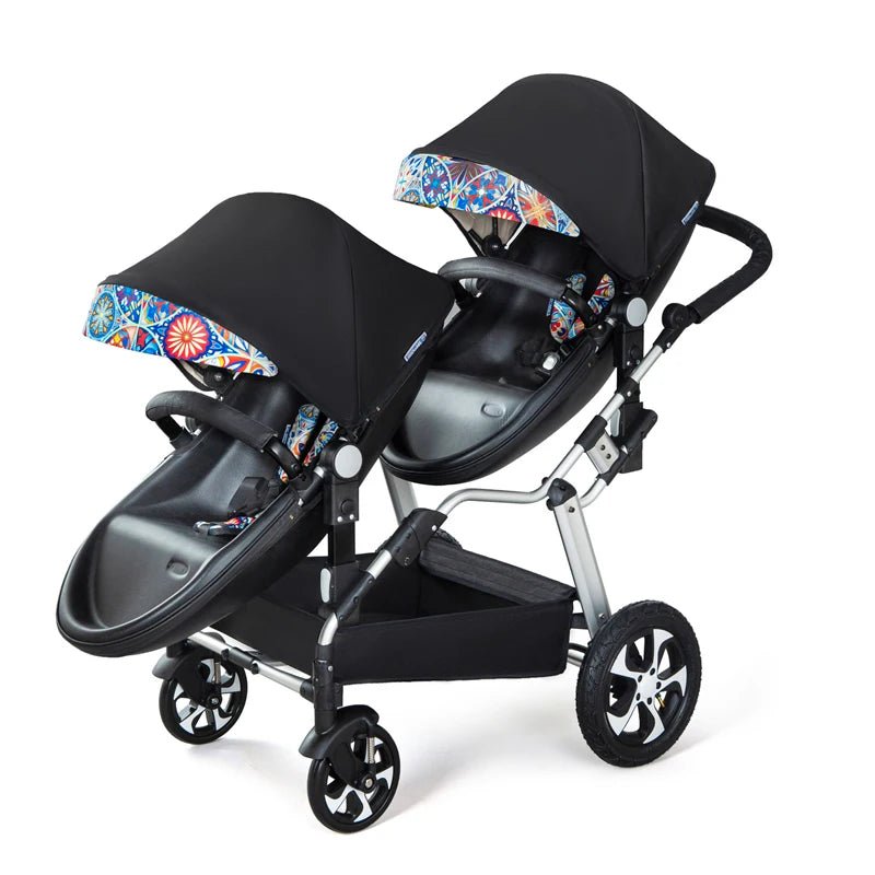 2024 New Luxury Twin Baby Stroller | Aluminum Frame & PU Leather Twin Pram | Sit & Lie Double Baby Carriage ShopOnlyDeal