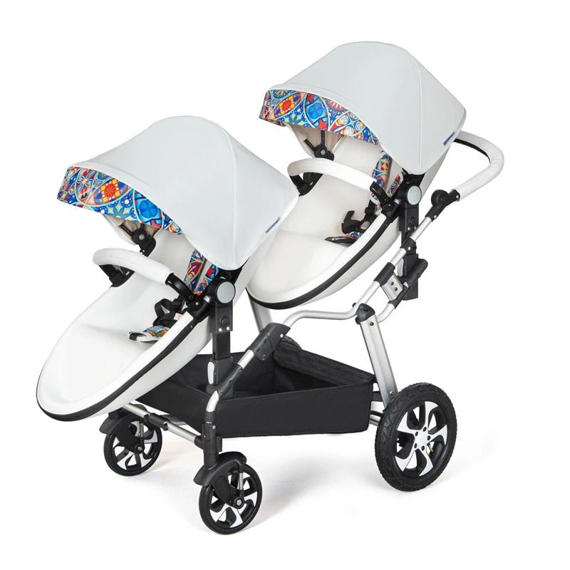 2024 New Luxury Twin Baby Stroller | Aluminum Frame & PU Leather Twin Pram | Sit & Lie Double Baby Carriage ShopOnlyDeal