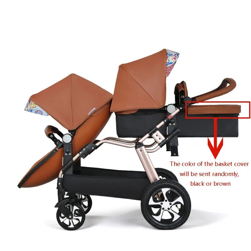 2024 New Luxury Twin Baby Stroller | Aluminum Frame & PU Leather Twin Pram | Sit & Lie Double Baby Carriage ShopOnlyDeal